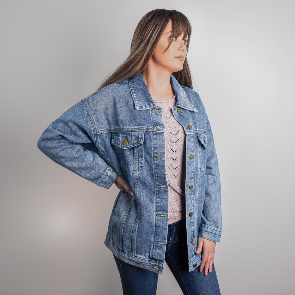 Giacca in Jeans Donna Oversize con Stampa dei Personaggi di Inside Out