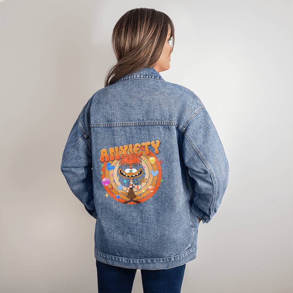Giacca in Jeans Donna Oversize con Stampa dei Personaggi di Inside Out