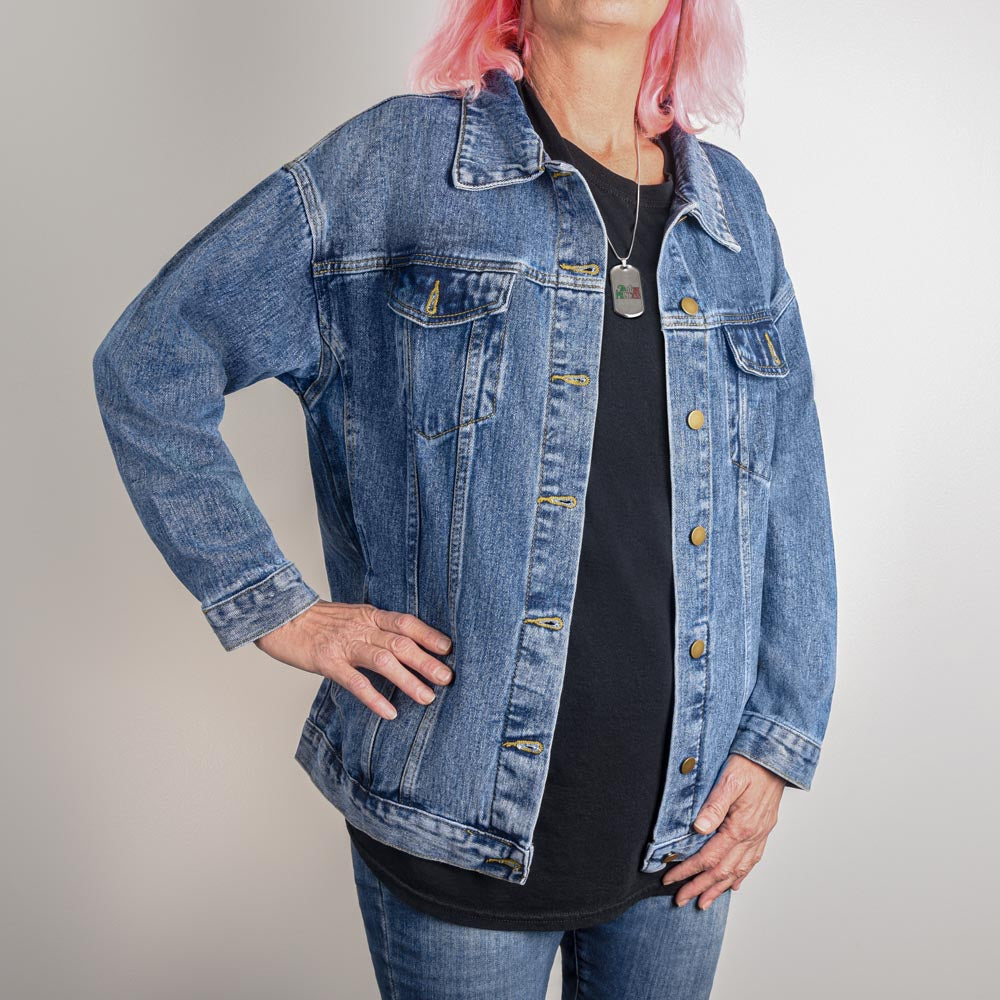 Giacca in Jeans Donna Oversize con Stampa dei Personaggi di Inside Out