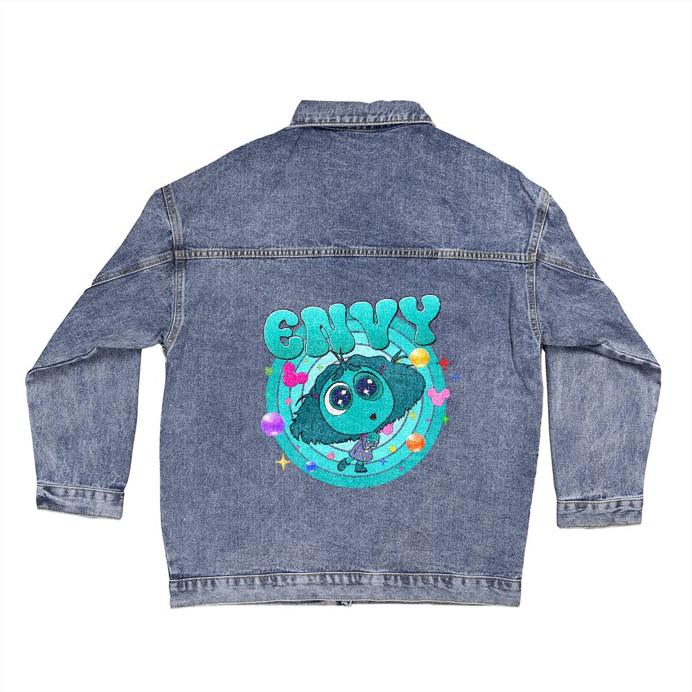 Giacca in Jeans Donna Oversize con Stampa dei Personaggi di Inside Out