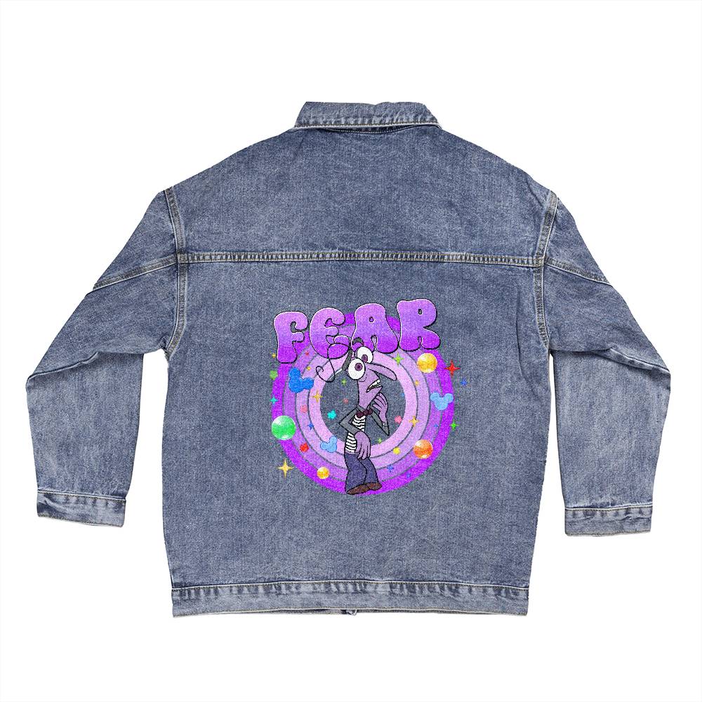 Giacca in Jeans Donna Oversize con Stampa dei Personaggi di Inside Out