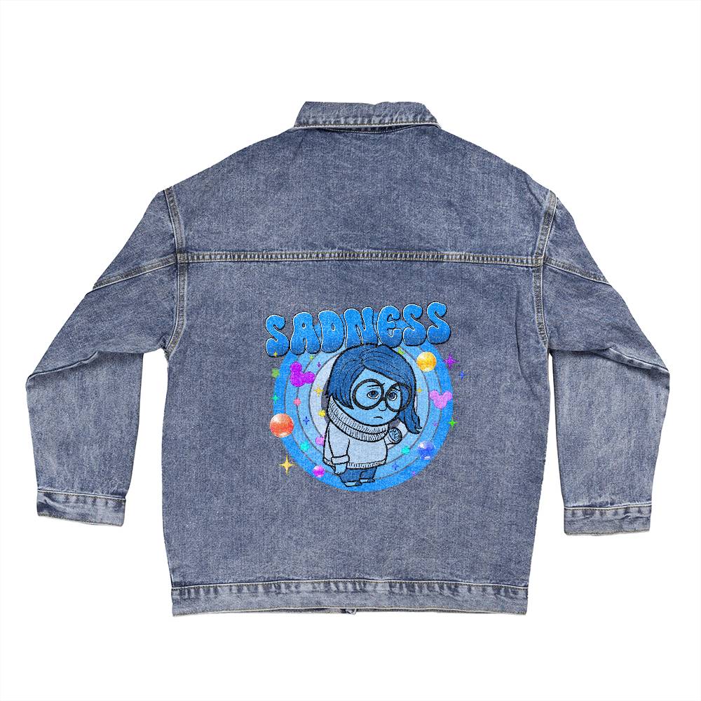 Giacca in Jeans Donna Oversize con Stampa dei Personaggi di Inside Out