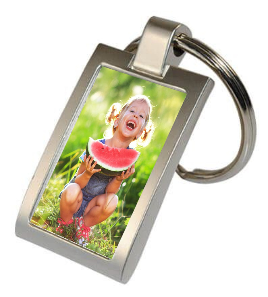 Satin finish metal keychain with photo