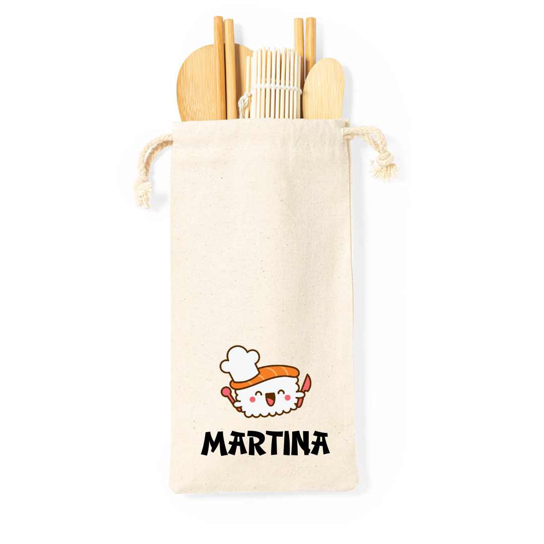 Kit Sushi Personalizzato in Bamboo - Con nome e personaggi sushi cartoon