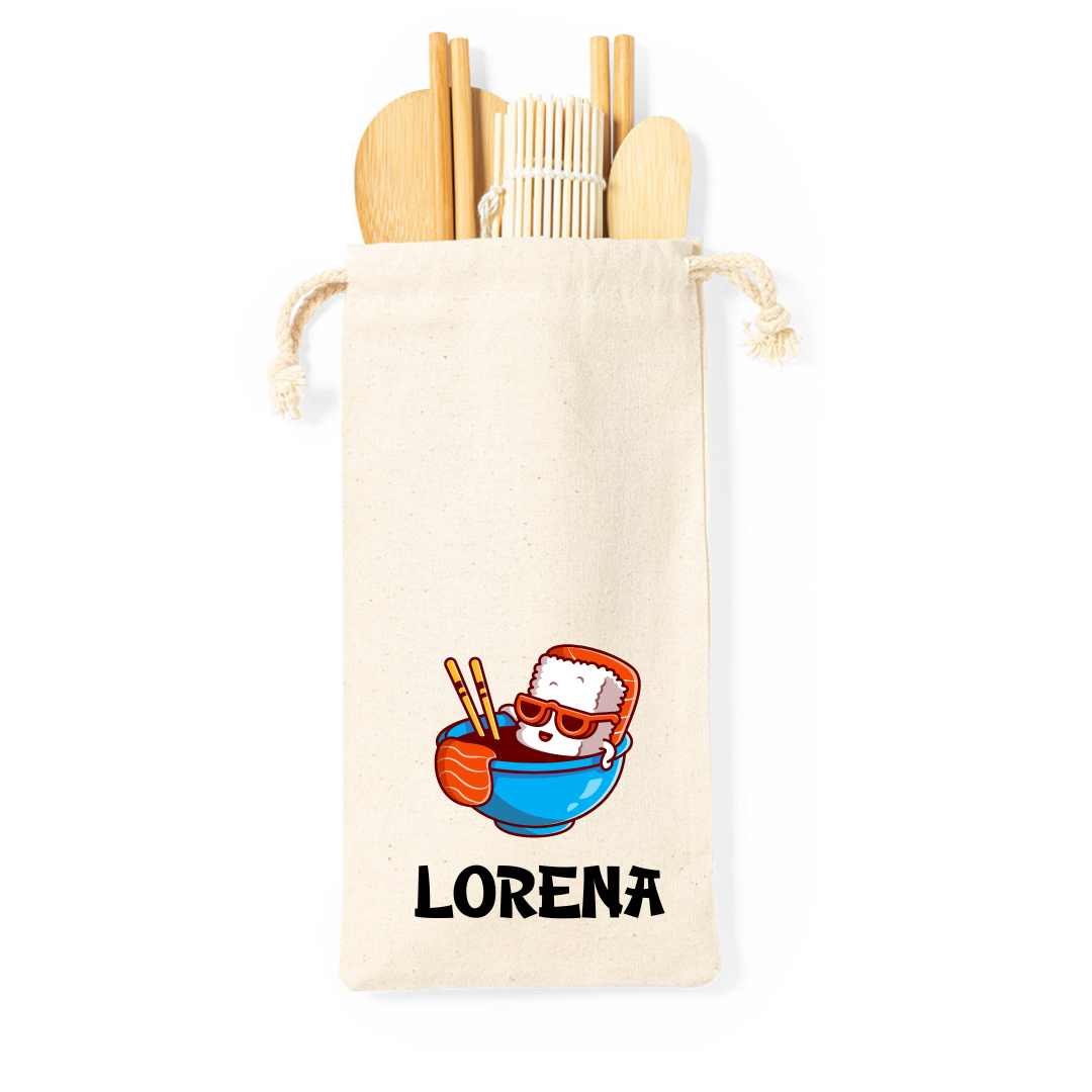Kit Sushi Personalizzato in Bamboo - Con nome e personaggi sushi cartoon