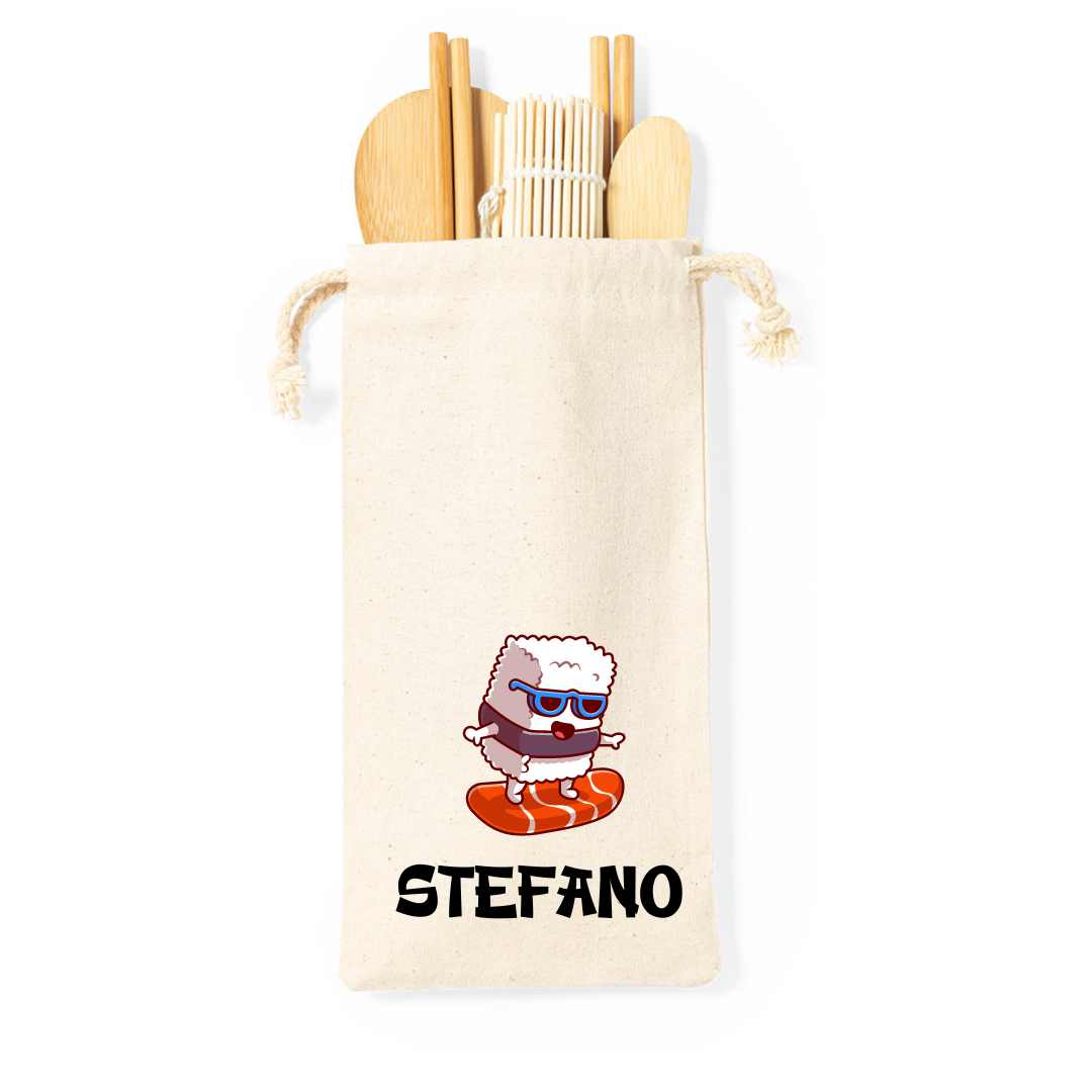 Kit Sushi Personalizzato in Bamboo - Con nome e personaggi sushi cartoon