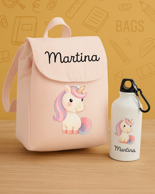 Kit Scuola Personalizzato – Zainetto in Cotone Bio + Borraccia Omaggio con Nome
