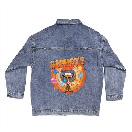 Giacca in Jeans Donna Oversize con Stampa dei Personaggi di Inside Out