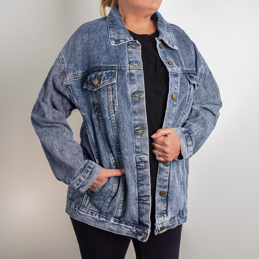 Giacca in Jeans Donna Oversize con Stampa dei Personaggi di Inside Out