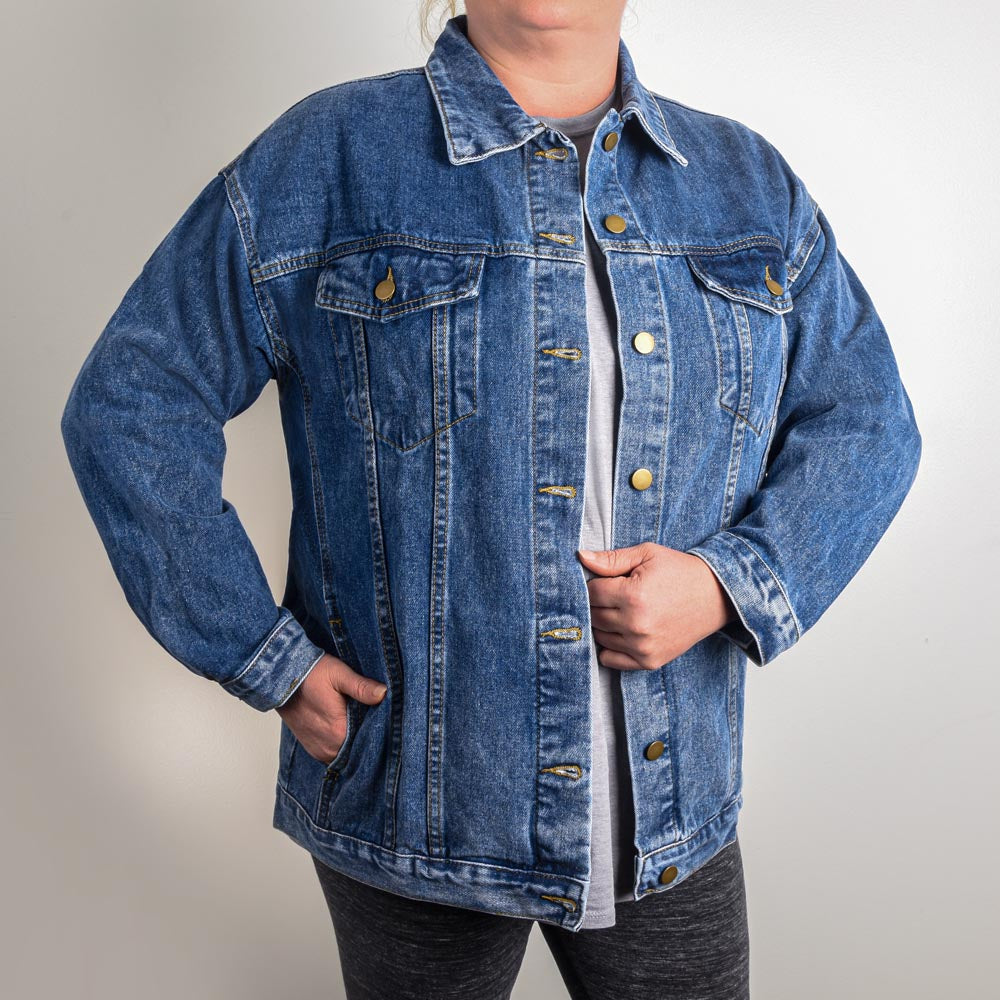 Giacca in Jeans Donna Oversize con Stampa dei Personaggi di Inside Out