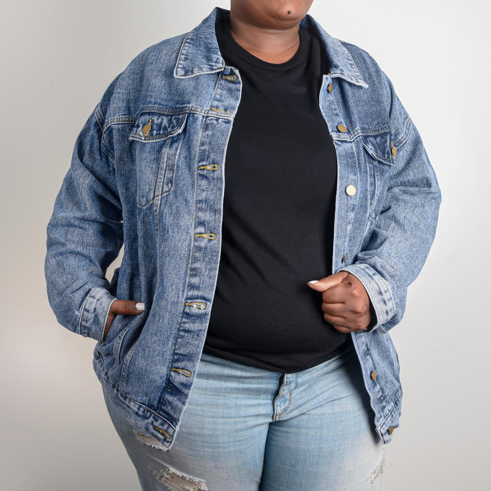 Giacca in Jeans Donna Oversize con Stampa dei Personaggi di Inside Out