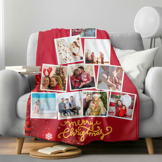 Plaid in pile Merry Christmas con 10 foto
