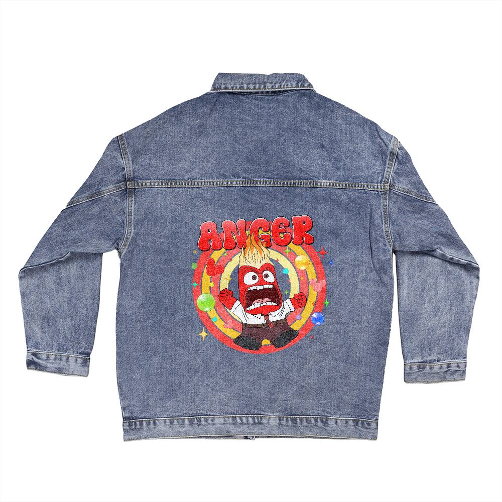 Giacca in Jeans Donna Oversize con Stampa dei Personaggi di Inside Out