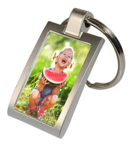 Satin finish metal keychain with photo